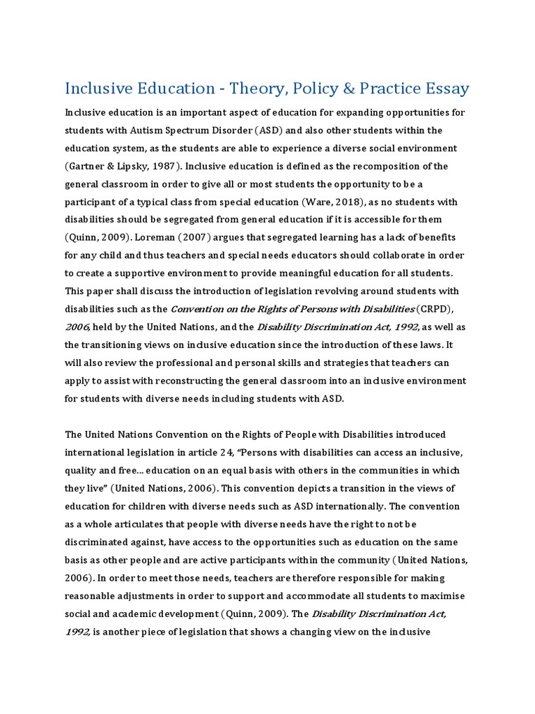 Inclusive Education Essay Pdf Inclusion Education Autism Spectrum