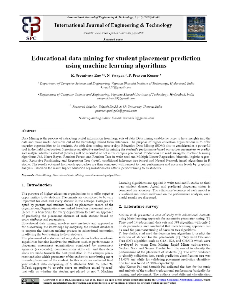 Educational Data Mining For Student Placement Prediction Using Machine ...