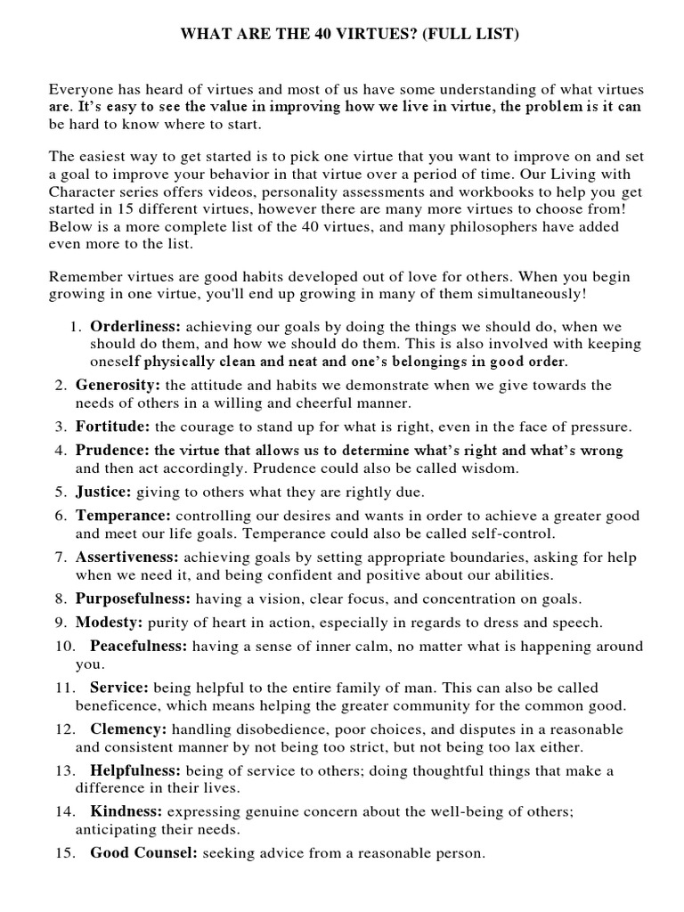 40 Virtues Every Person Should Develop | PDF | Courage | Virtue