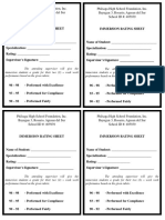 Immersion Rating Sheet