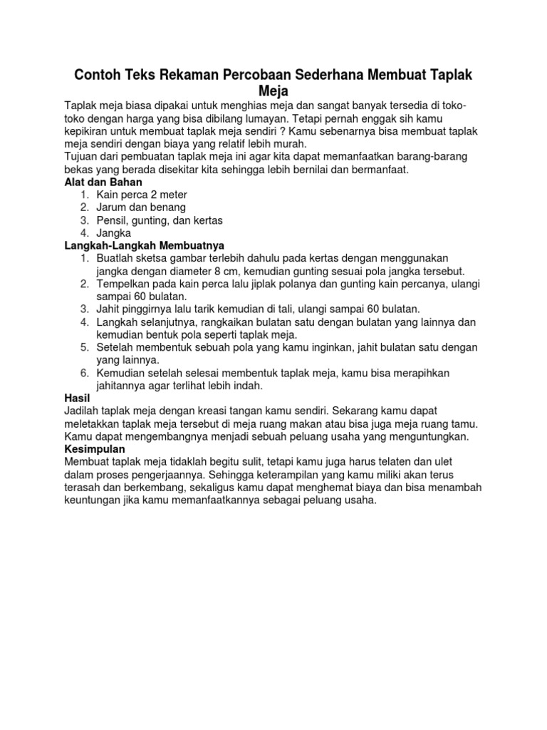 Contoh Teks Rekaman Percobaan Membuat Tempat  Pensil  