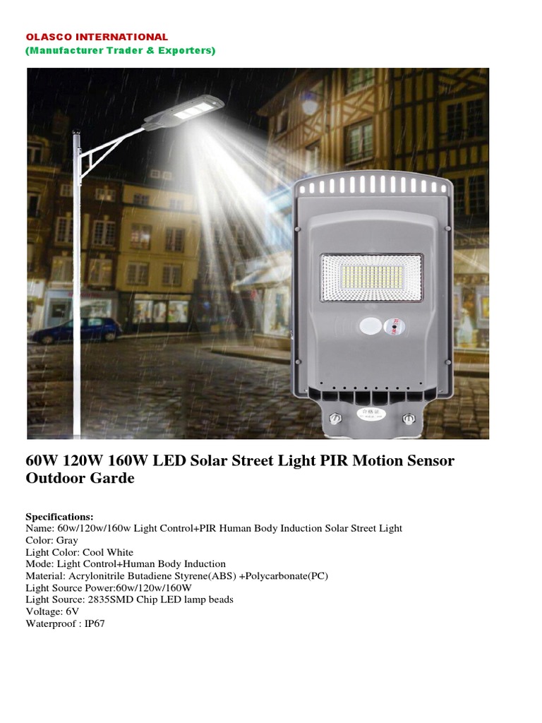 60W 120W 160W LED Solar Street Light PIR Motion Sensor Outdoor Garde ...