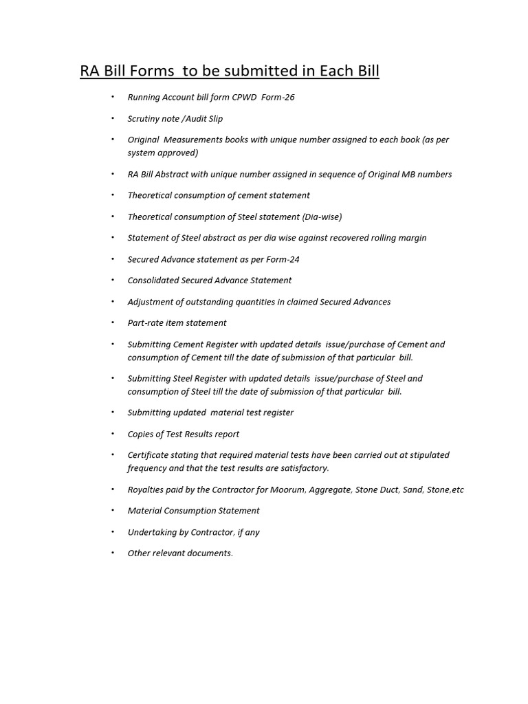 RA Bill Submission Requirements | PDF