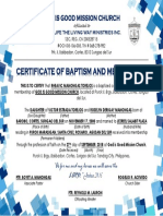 Certificate of Baptism and Membership