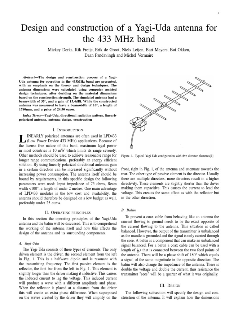433 MHz Yagi-Uda Antenna Design Guide | PDF | Antenna (Radio) | Coaxial ...