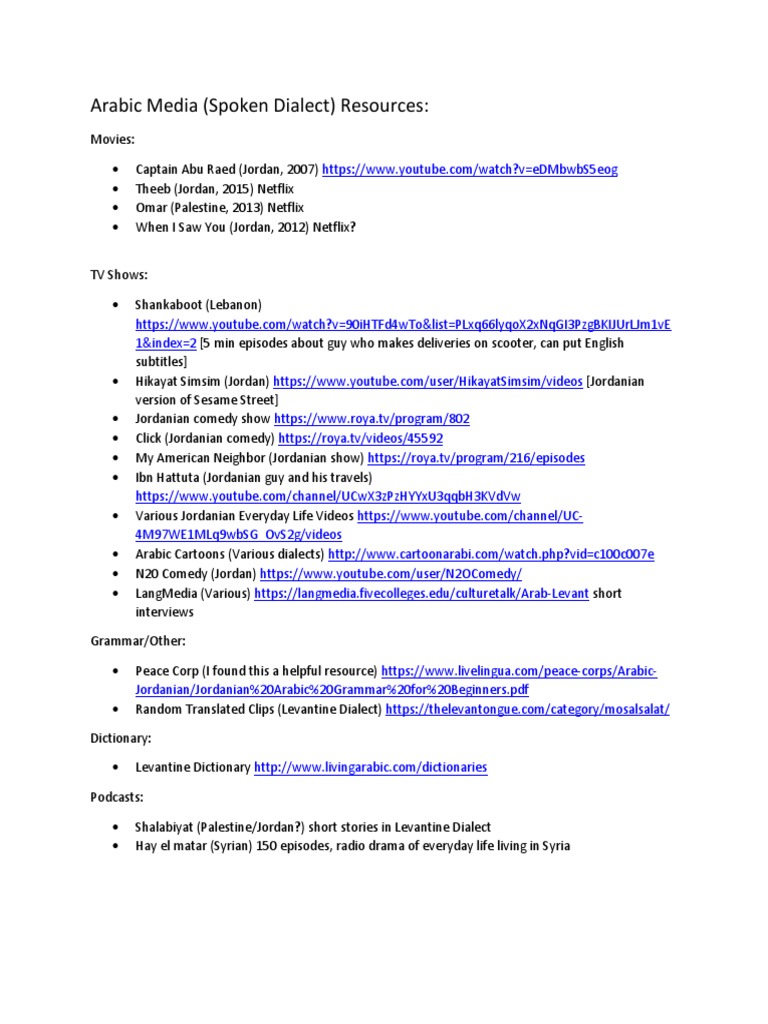 Levantine Arabic Dialect Media Resources PDF | PDF