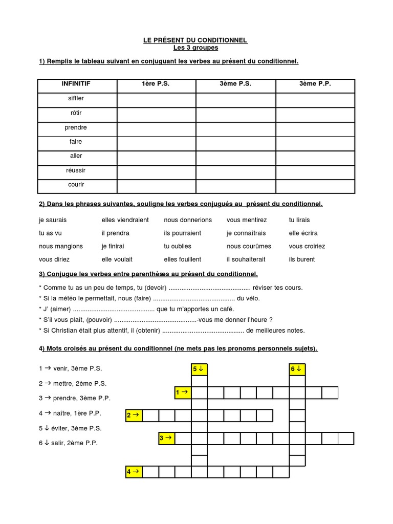 Verbes Du 3ème Groupe Au Présent Exercices Pdf Le Present Du Conditionnel Les 3 Groupes Exercices 1 PDF | PDF | Verbe |  Typologie linguistique