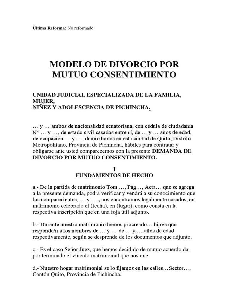 Total 46+ imagen modelo de divorcio por mutuo consentimiento