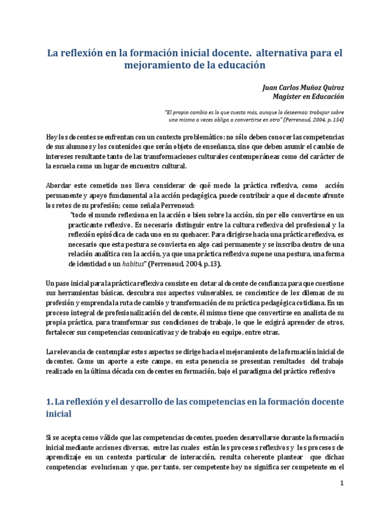 La Reflexión en La Formación Inicial Docente | PDF | Maestros | Evaluación