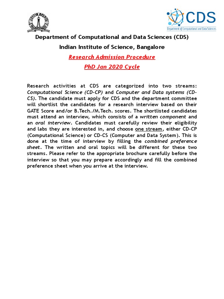 Department of Computational and Data Sciences (CDS) Indian Institute of ...