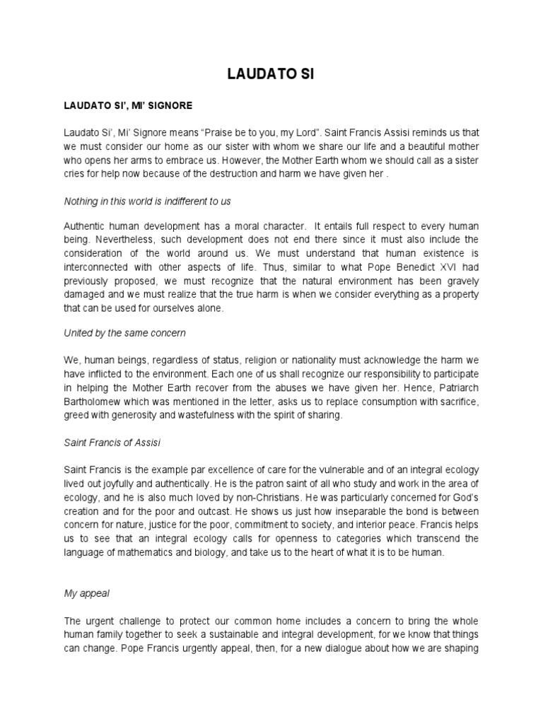 Laudato Si Summary | PDF | Trinity | Sustainability