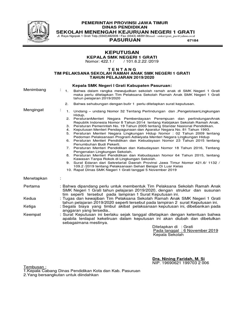 SK TIM Sekolah Ramah Anak SMKN 1 Grati 19 20 PDF