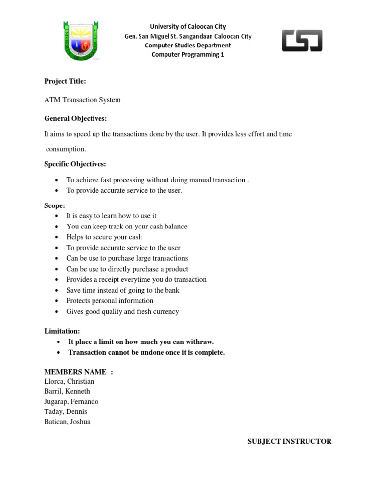 ATM Transaction System Project Overview | PDF