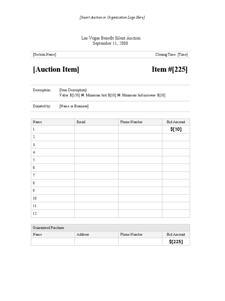 Silent Auction Template | PDF