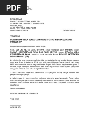 Contoh Surat Memohon Selesai Tendihan Subjek