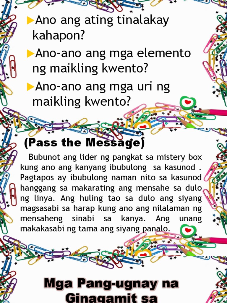 Mga Pang-Ugnay Na Ginagamit Sa Pagsasalaysay o Pagsunod-Sunod | PDF