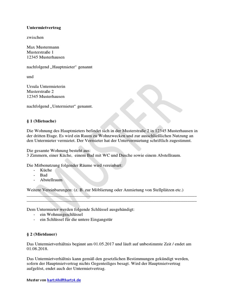 Untermietvertrag standard
