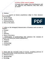 Anthropology and Sociology Multiple Choice Test