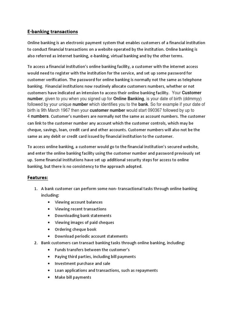 E Banking Transactions Your Customer Pdf Online Banking Banks