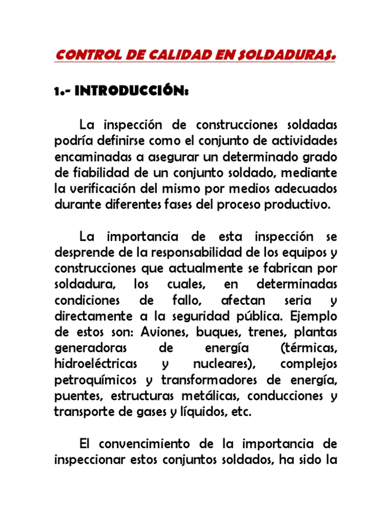 Control De Calidad En Soldaduras Pdf Soldadura Construcción