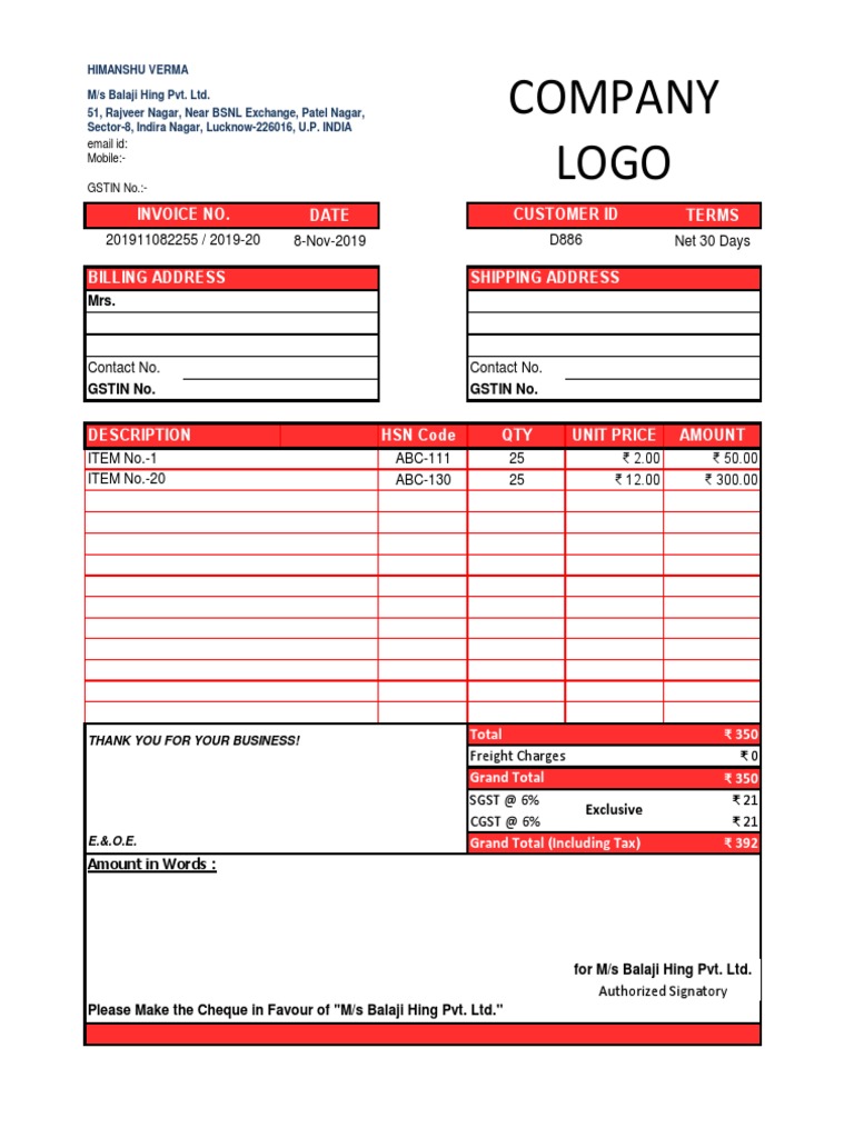 GST Invoice Format Example | PDF