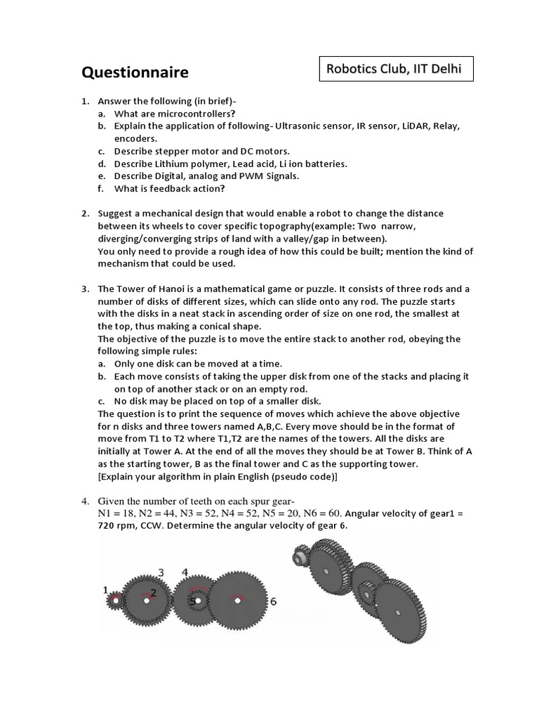 IIT Delhi Robotics Club Questionnaire | PDF | Electromagnetism ...
