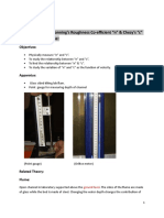 Experiment # 1: To Determine The Manning's Roughness Co-Efficient "N" & Chezy's "C" in A Laboratory Flume