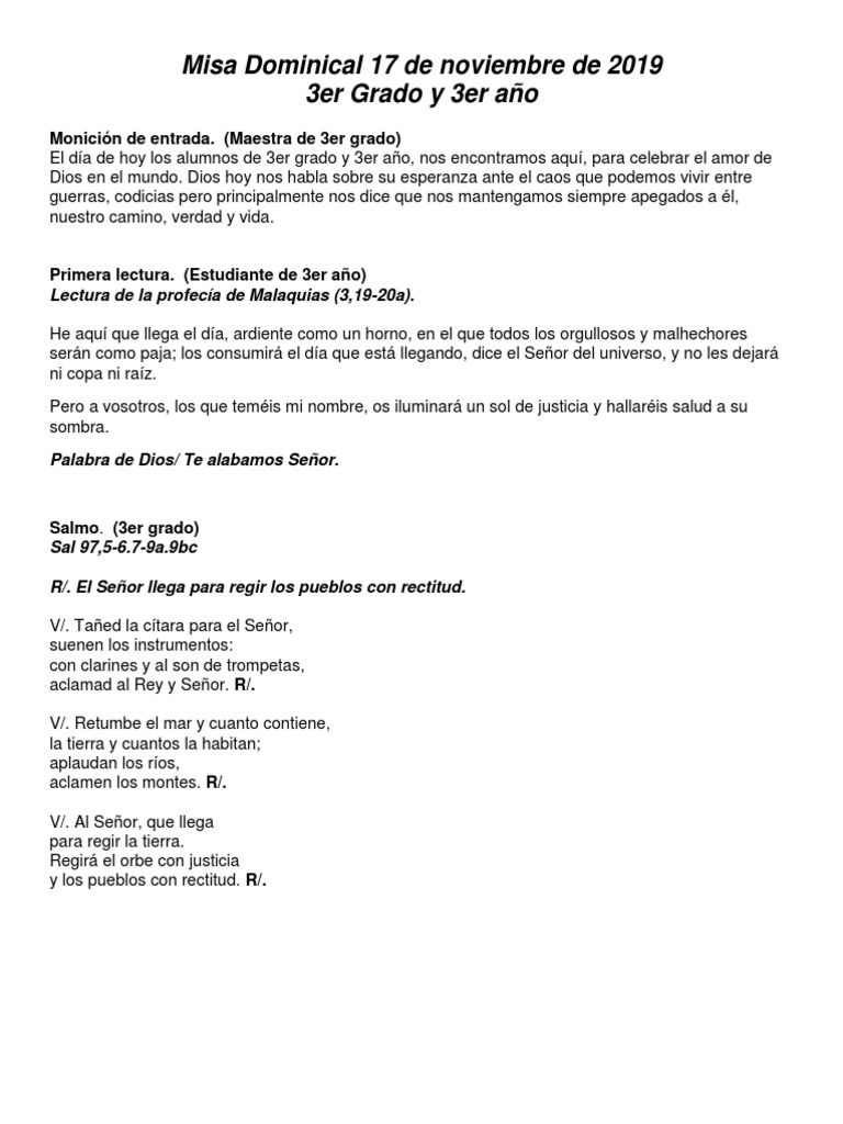 Misa Domingo 17 de Noviembre de 2019 PDF Misa (liturgia) Dios