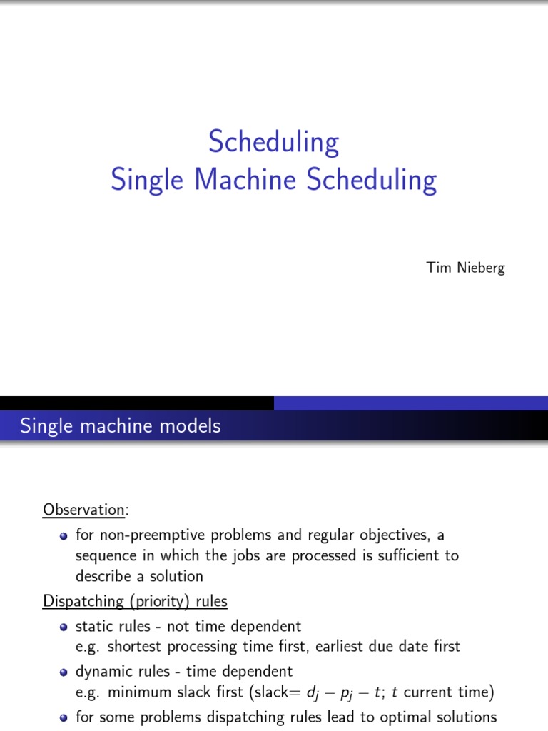 Scheduling Single Machine Scheduling Tim Nieberg PDF Computational