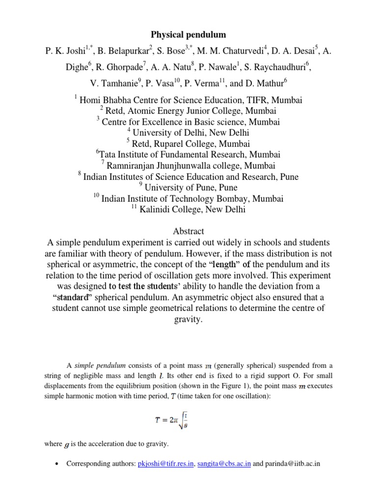 Physical Pendulum Experiment Guide | PDF | Rotation Around A Fixed Axis ...