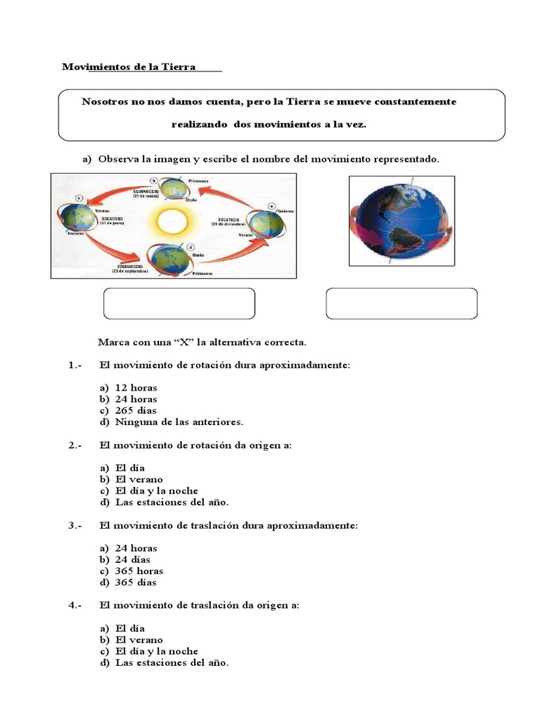 Prueba Movimientos de La Tierra | PDF