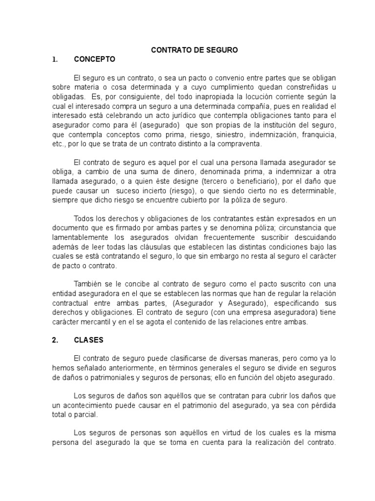 Conceptos Clave del Contrato de Seguro | PDF | Póliza de seguros ...