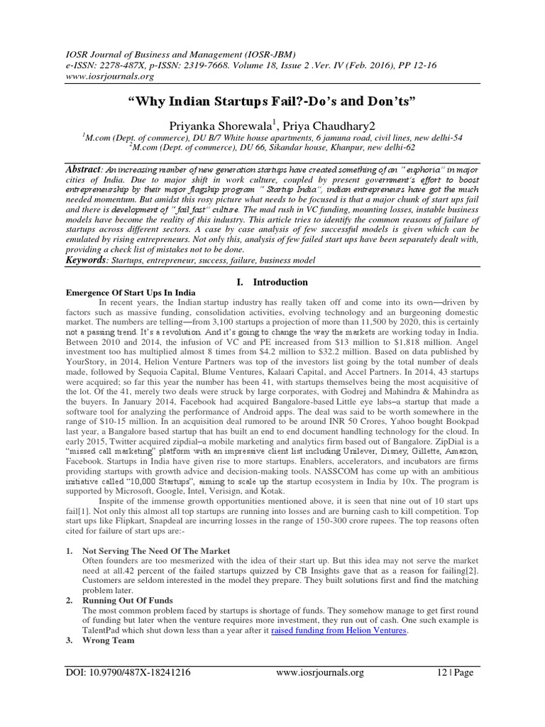 Reasons Behind Startup Failures in India | PDF | Startup Company ...