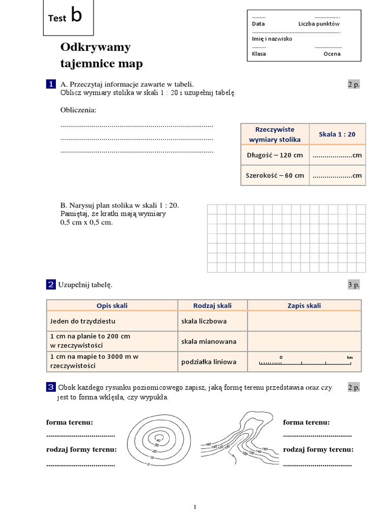 Zadania Ze Skali Geografia Test - Odkrywamy Tajemnice Map | PDF
