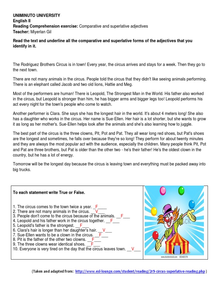 Circus Comparative and Superlative Exercise | PDF | Art | General Fiction