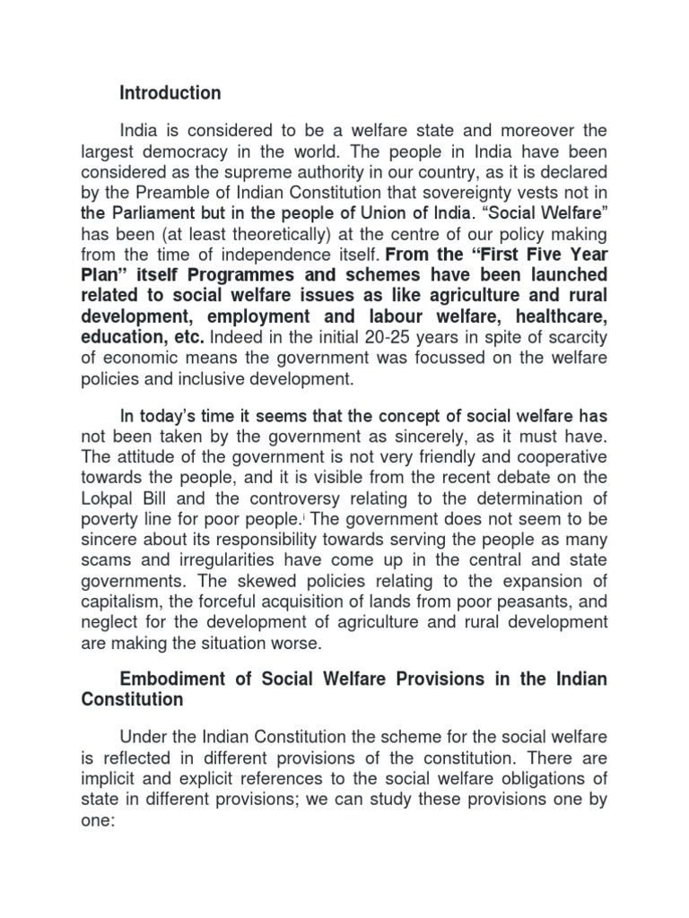 Indian Constitution Towards Social Welfare | PDF | Welfare State ...