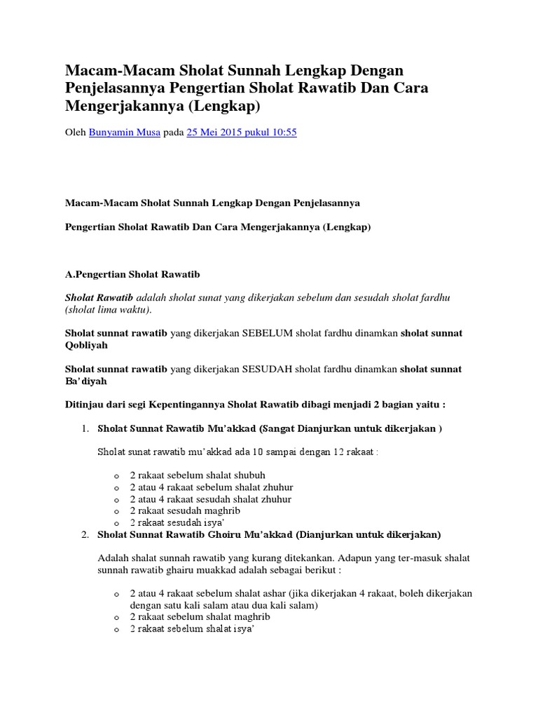 Macam Macam Sholat Sunnah Lengkap Dengan Docx