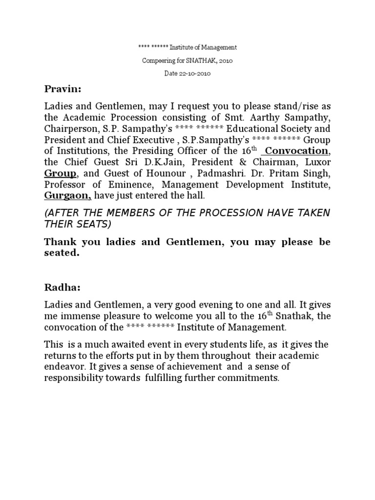 Anchoring Script for Convocation