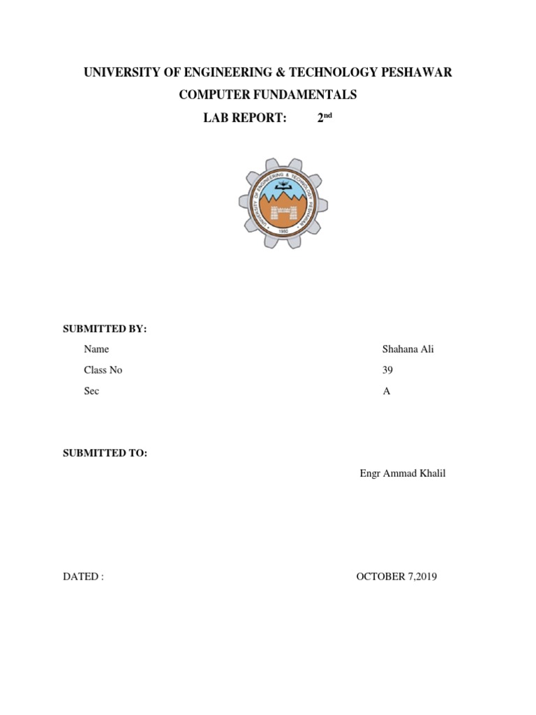 University of Engineering & Technology Peshawar Computer Fundamentals ...