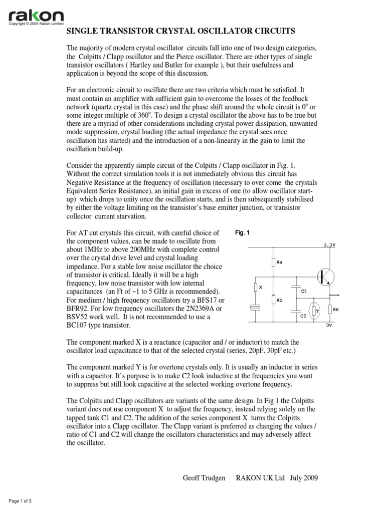 Single Transistor Crystal Oscillator Circuits PDF | PDF | Electronic ...