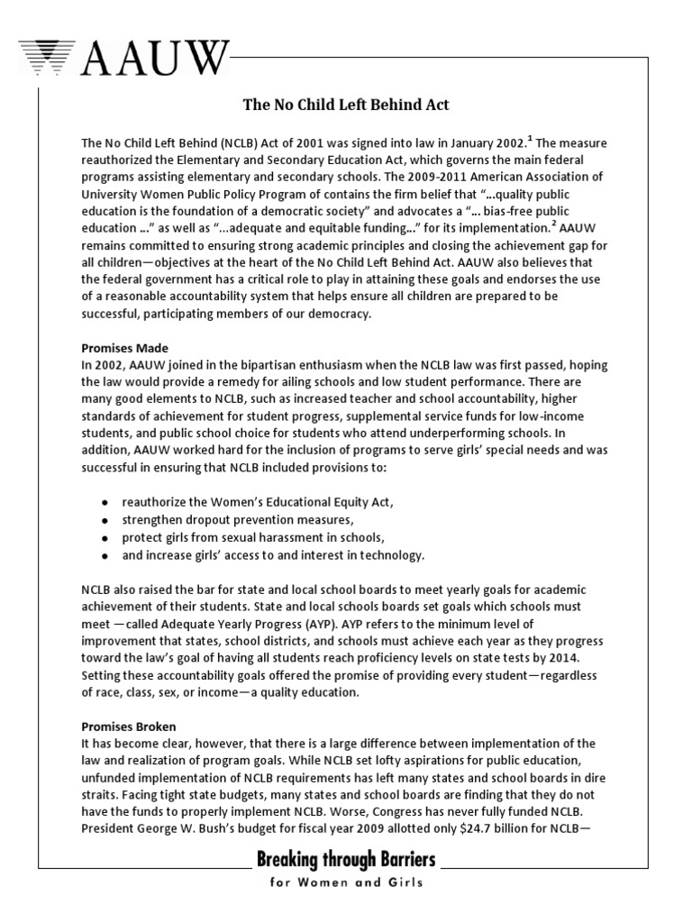 The No Child Left Behind Act: Promises Made | PDF | Adequate Yearly ...