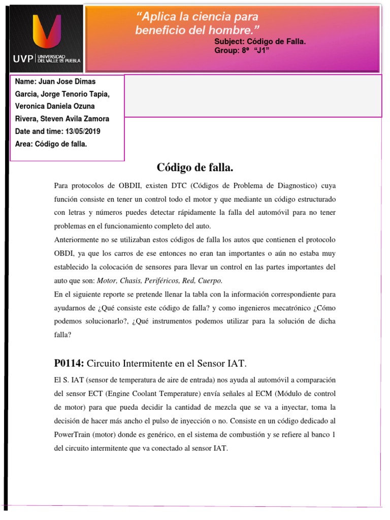 Codigo de Falla P0114 | PDF | Sensor | Energía y recursos