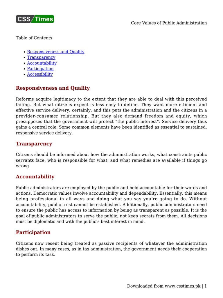 Core Values | PDF | Public Administration | Accountability
