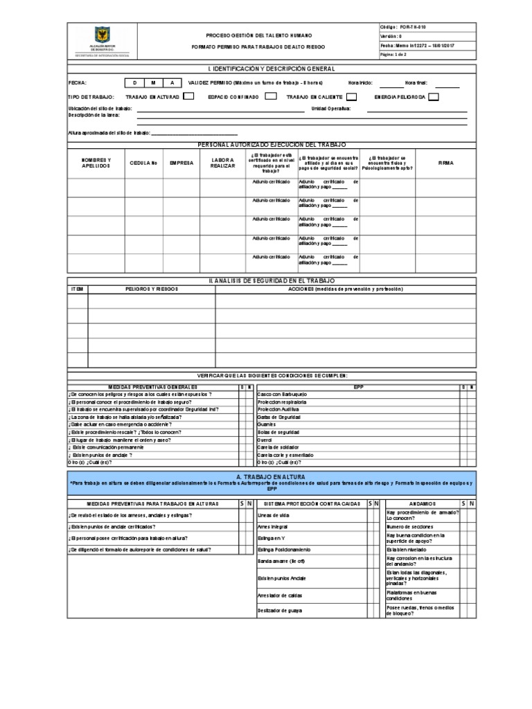 03022017 Formato Permiso Trabajo de Alto Riesgo (1) Oxígeno Hidrógeno