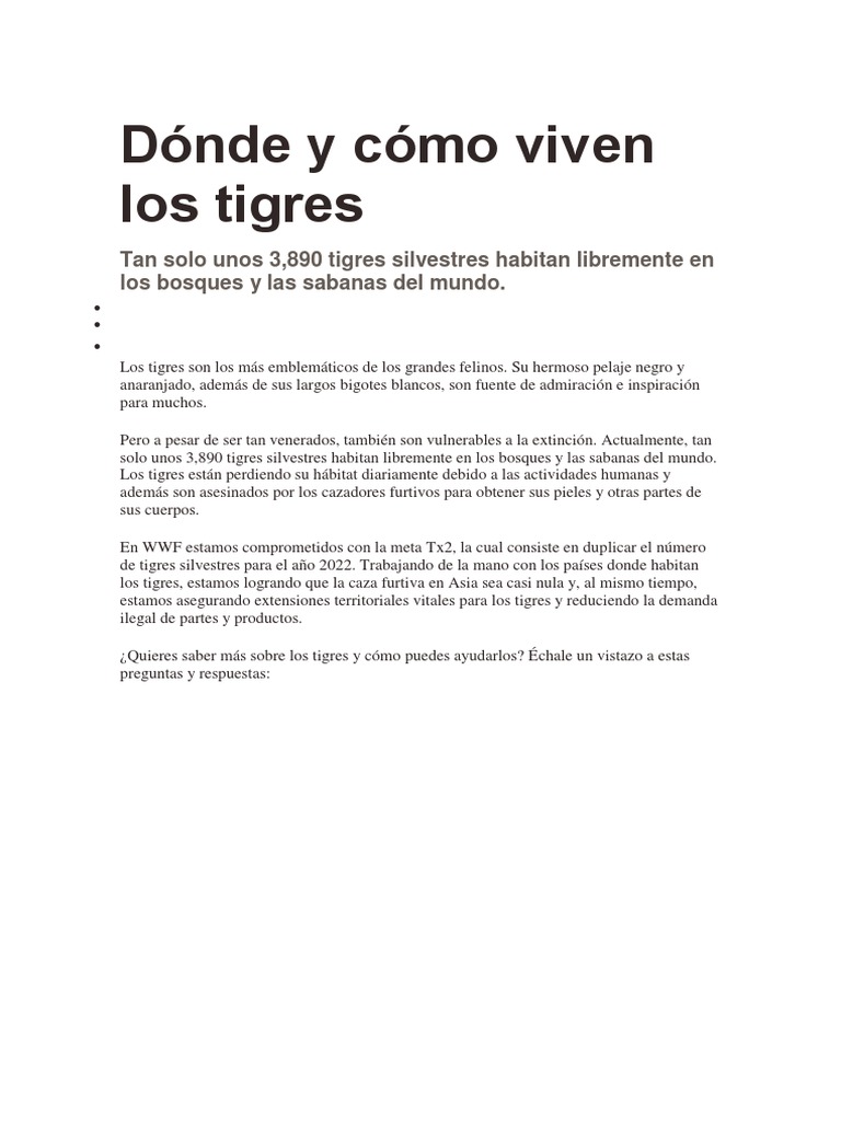 Dónde y Cómo Viven Los Tigres | PDF | Tigre | Extinción