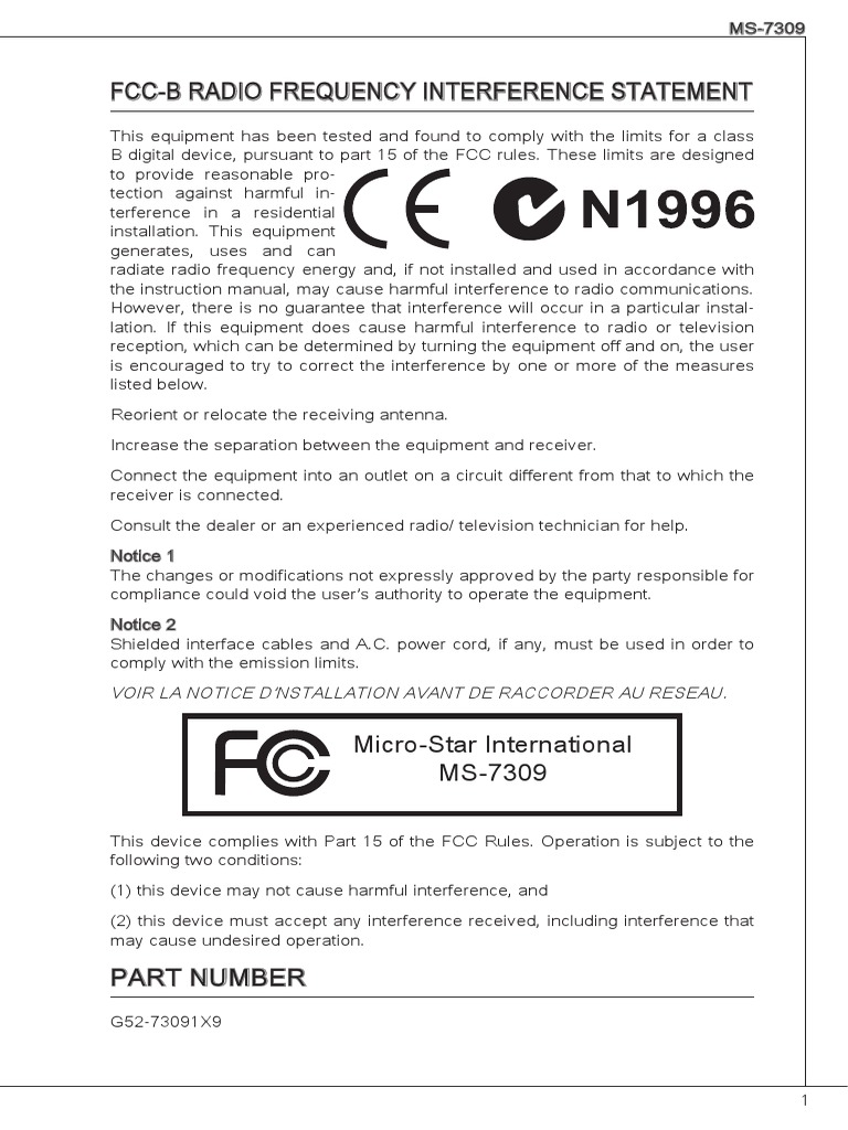 FCC-B Radio Frequency Interference Statement | PDF | Electromagnetic ...