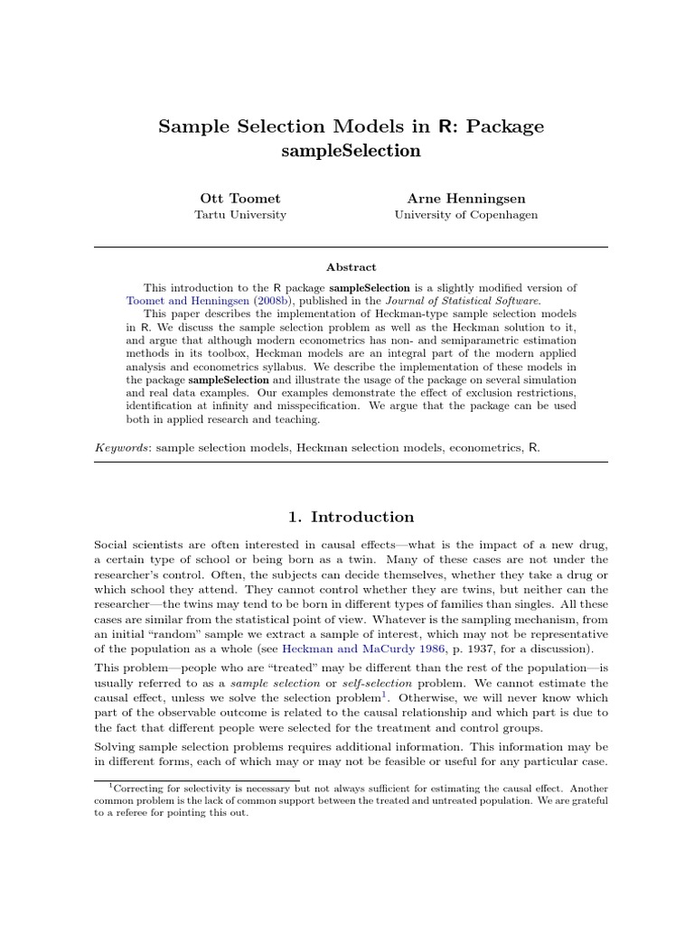 Sample Selection Models _ Parametric Sample Selection Models – WQPG