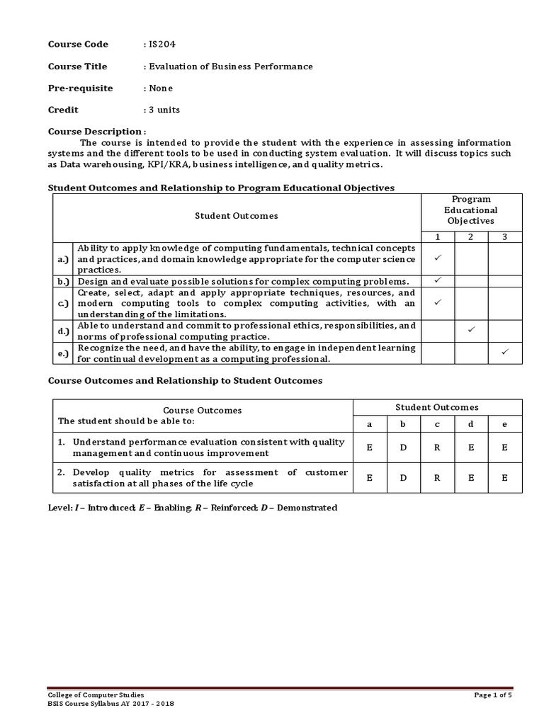 IS204 Evaluation of Business Performance | PDF | Performance Indicator ...
