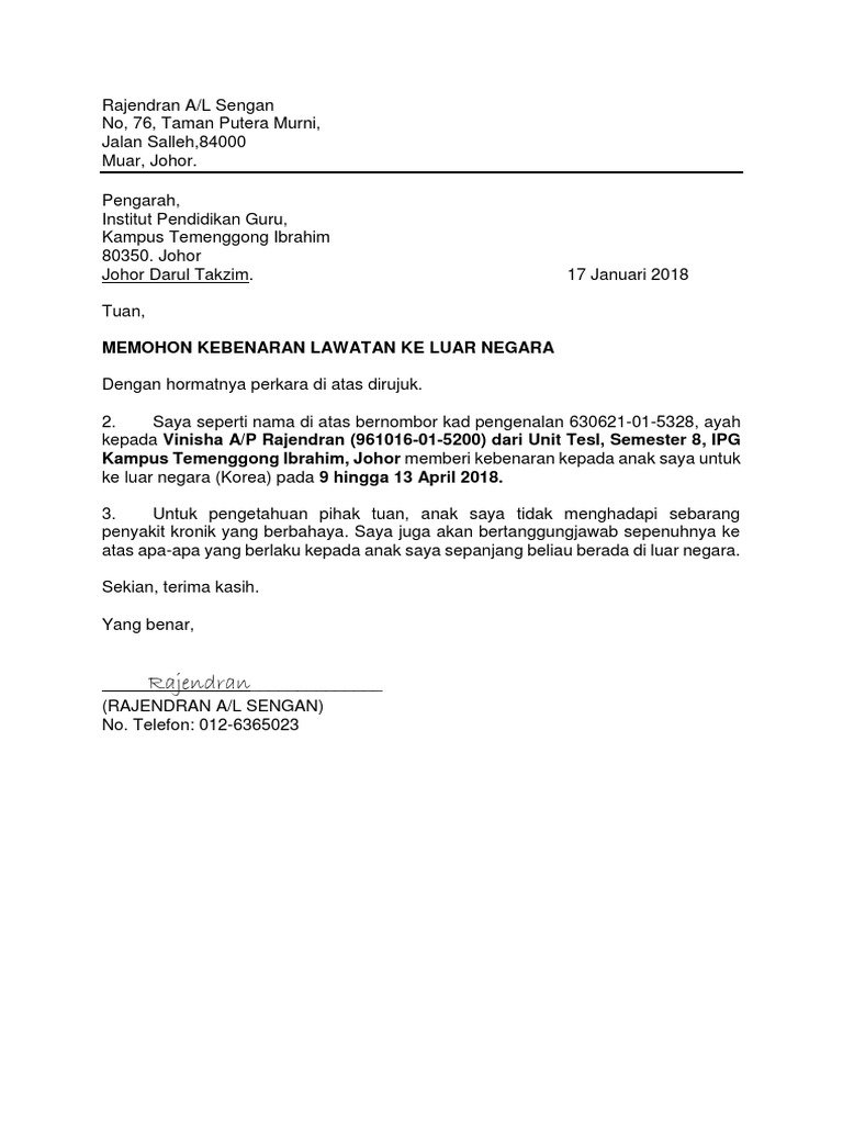 Contoh Surat Kebenaran Ibu Bapa Pdf