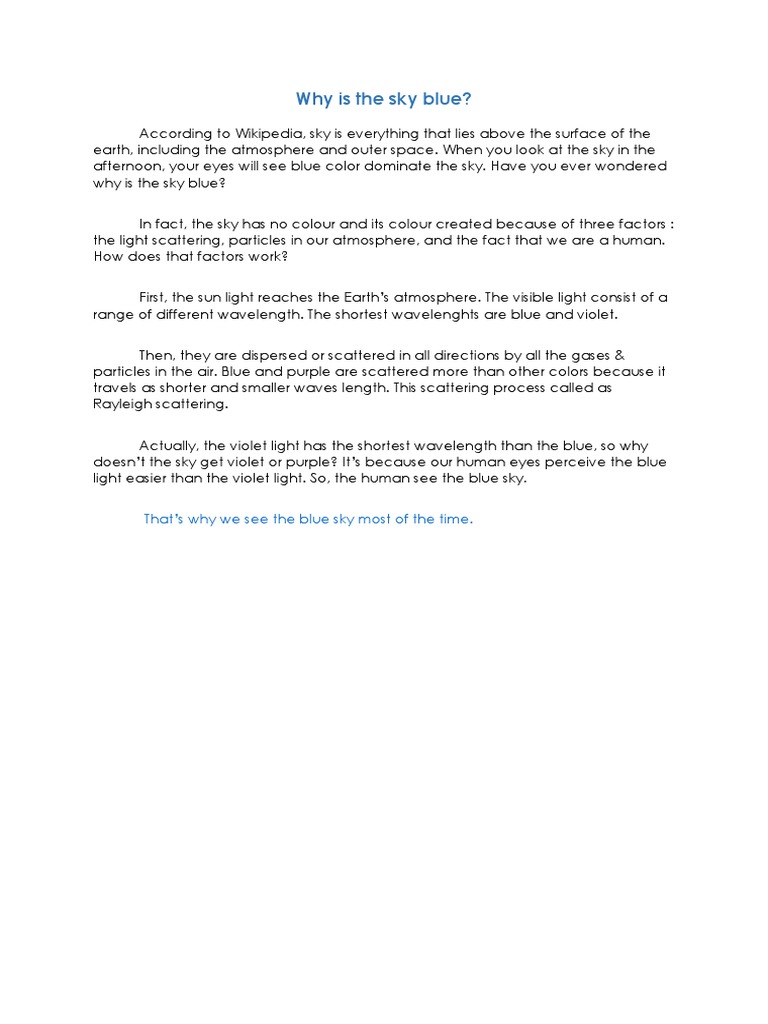 Why Is The Sky Blue | PDF | Foreign Language Studies | Science ...